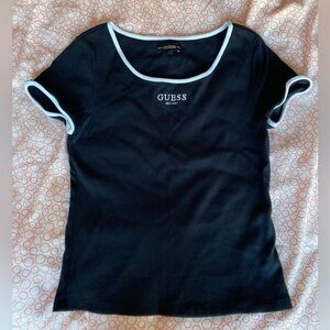 Guess Monochrome Crew Neck Ribbed Tee Sz L